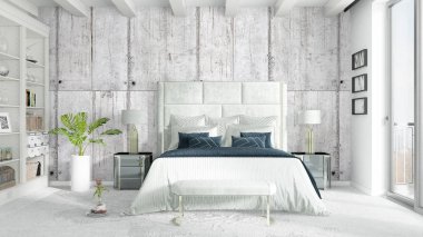 Modern parlak iç. 3D render