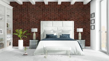 Modern parlak iç. 3D render