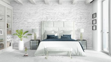 Modern parlak iç. 3D render