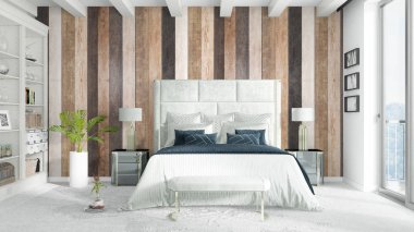 Modern parlak iç. 3D render