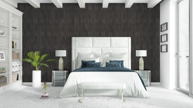 Modern parlak iç. 3D render