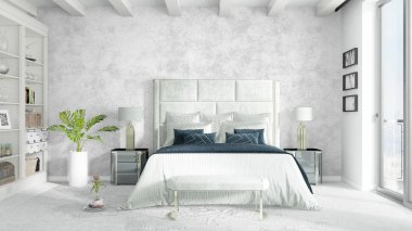 Modern parlak iç. 3D render