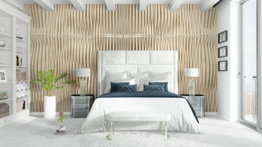 Modern parlak iç. 3D render