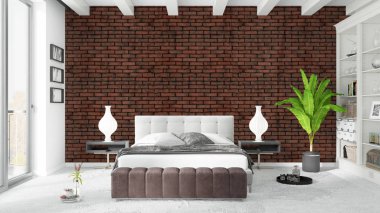 Modern parlak iç. 3D render