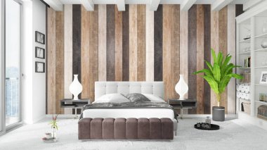 Modern parlak iç. 3D render