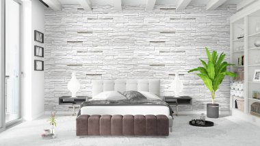 Modern parlak iç. 3D render