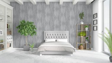 Modern parlak iç. 3D render