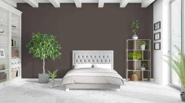 Modern parlak iç. 3D render