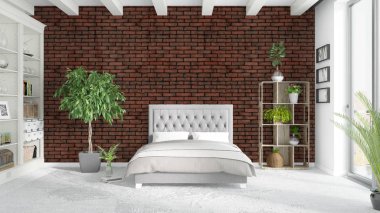 Modern parlak iç. 3D render