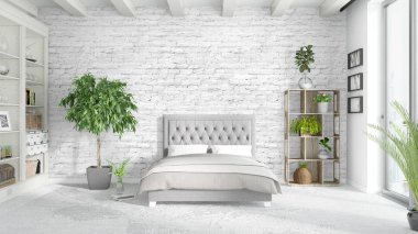 Modern parlak iç. 3D render