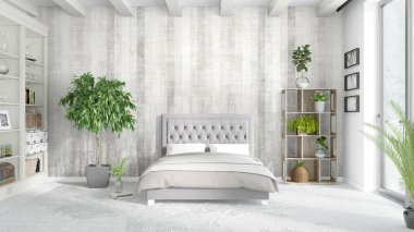 Modern parlak iç. 3D render