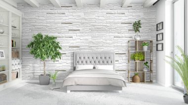 Modern parlak iç. 3D render