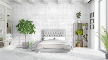 Modern parlak iç. 3D render