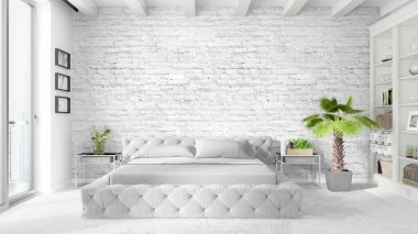 Modern parlak iç. 3D render