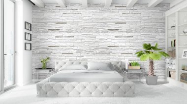 Modern parlak iç. 3D render