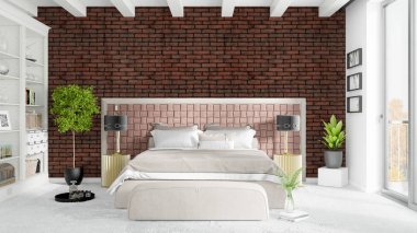 Modern parlak iç. 3D render