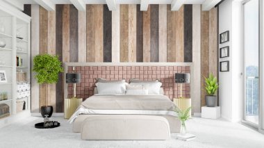 Modern parlak iç. 3D render