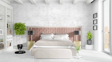 Modern parlak iç. 3D render