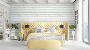 Modern parlak iç. 3D render