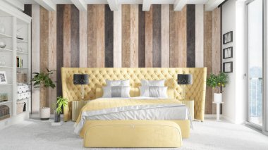 Modern parlak iç. 3D render