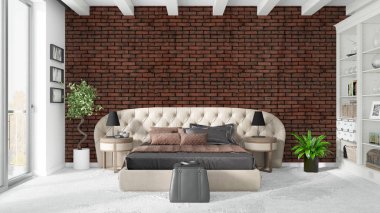 Modern parlak iç. 3D render