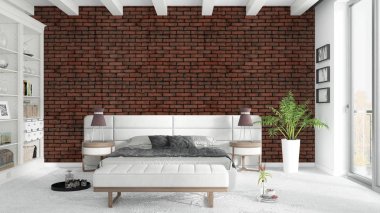 Modern parlak iç. 3D render