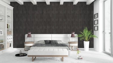 Modern parlak iç. 3D render