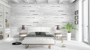 Modern parlak iç. 3D render