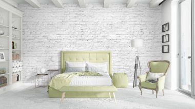 Modern parlak iç. 3D render