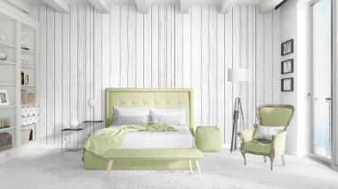 Modern parlak iç. 3D render