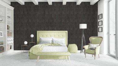 Modern parlak iç. 3D render