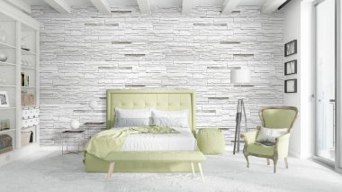 Modern parlak iç. 3D render