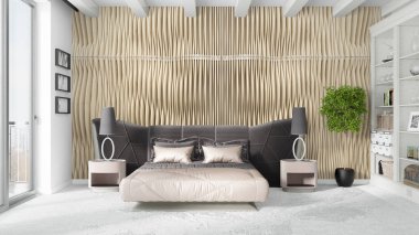 Modern parlak iç. 3D render