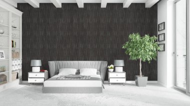 Modern parlak iç. 3D render