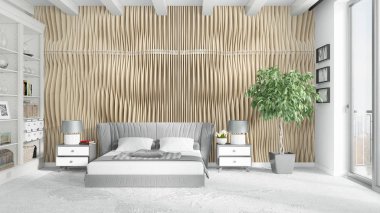 Modern parlak iç. 3D render