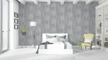 Modern parlak iç. 3D render