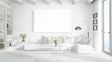 Boş çerçeve ile modern parlak iç. 3D render