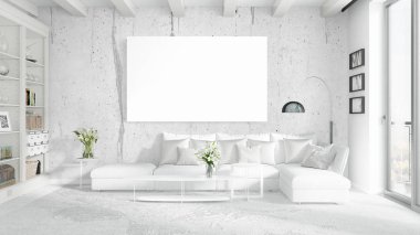 Boş çerçeve ile modern parlak iç. 3D render