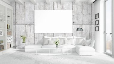 Boş çerçeve ile modern parlak iç. 3D render