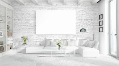 Boş çerçeve ile modern parlak iç. 3D render