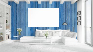 Boş çerçeve ile modern parlak iç. 3D render