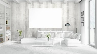 Boş çerçeve ile modern parlak iç. 3D render