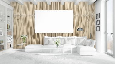 Boş çerçeve ile modern parlak iç. 3D render