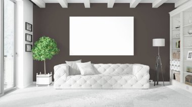 Boş çerçeve ile modern parlak iç. 3D render