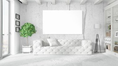 Boş çerçeve ile modern parlak iç. 3D render