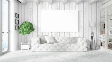 Boş çerçeve ile modern parlak iç. 3D render