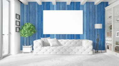 Boş çerçeve ile modern parlak iç. 3D render