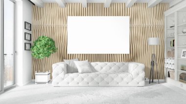 Boş çerçeve ile modern parlak iç. 3D render