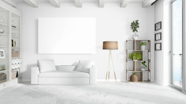 Boş çerçeve ile modern parlak iç. 3D render
