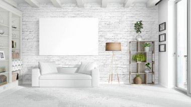 Boş çerçeve ile modern parlak iç. 3D render